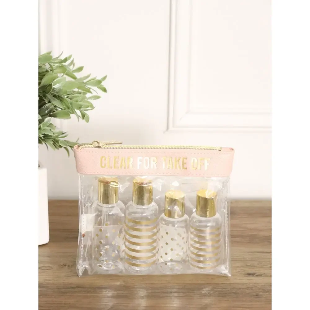 NWT Mud Pie Travel Bundle Pink “Clear For Take Off” Case + “You Glow Girl” Pouch